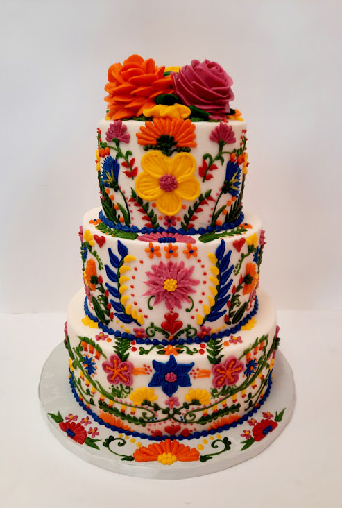 Colorful fiesta wedding cake