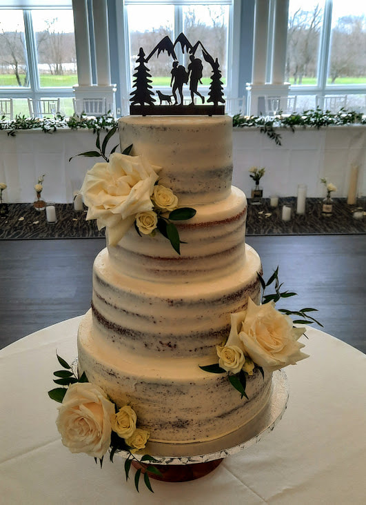 Wedding cake with cascading florals