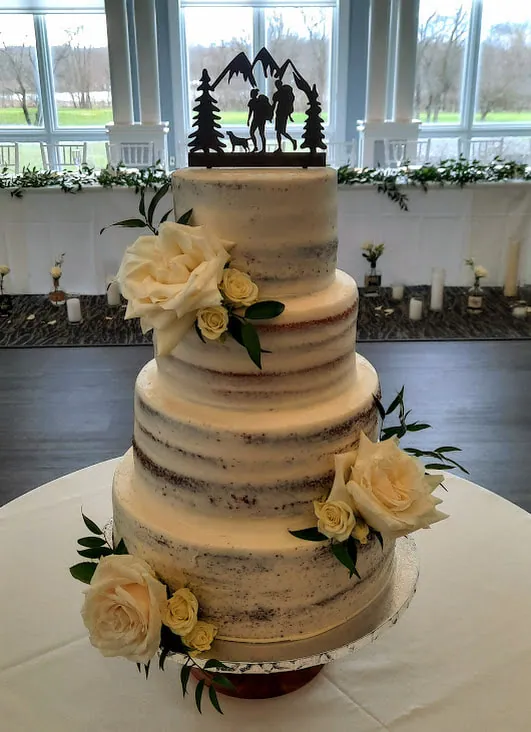 Wedding cake with cascading florals